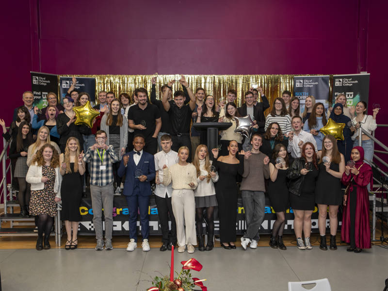 Group shot of the award winners at the Sixth Form Campus. 