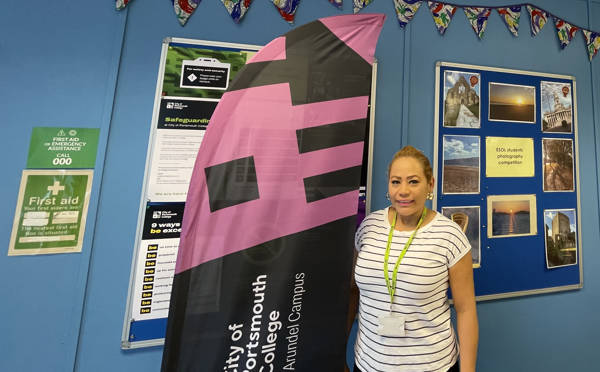 Mariana seen with some of the bunting she's made at our Arundel Campus.