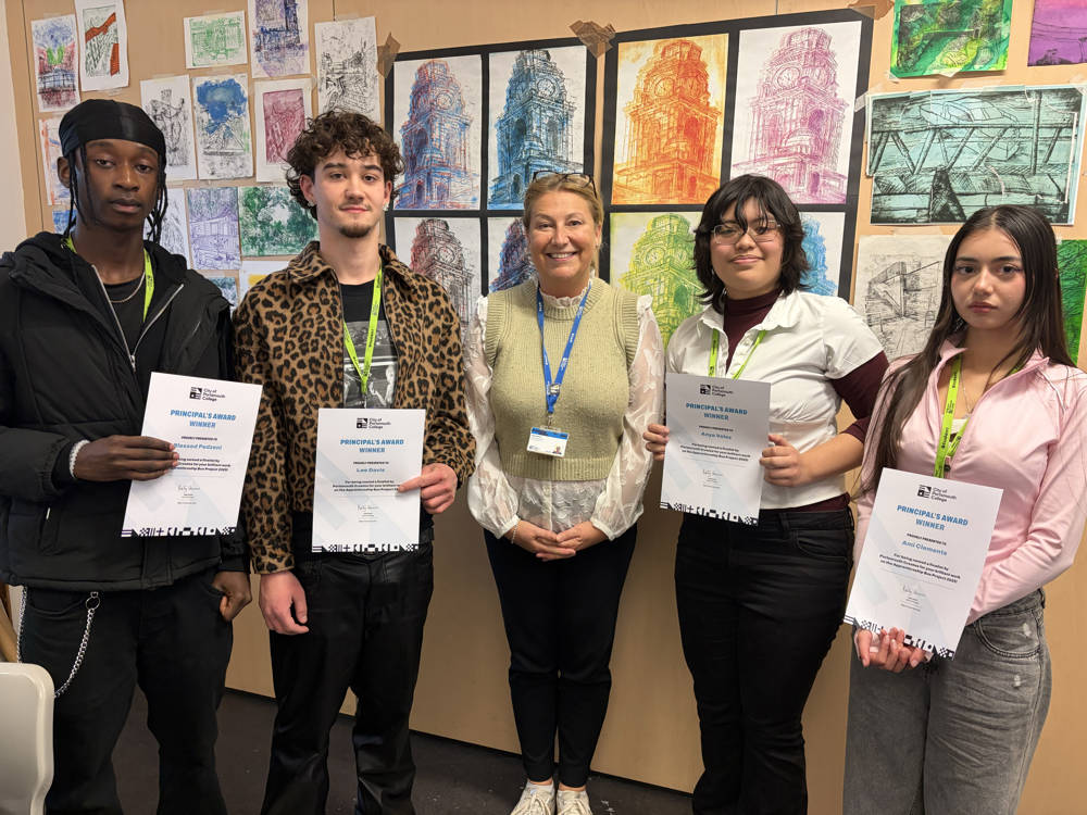 Finalists for the apprenticeship bus competition, from left, Blessed Pezemi, Lee Davis, Katy Quinn, Anya Velez and Ami Clements