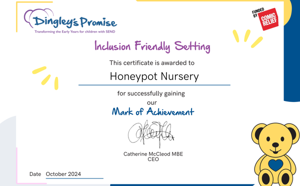 The Dingley's Promise Mark of Achievement certificate.