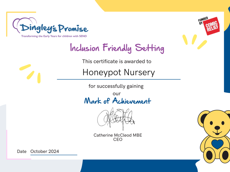 The Dingley's Promise Mark of Achievement certificate.